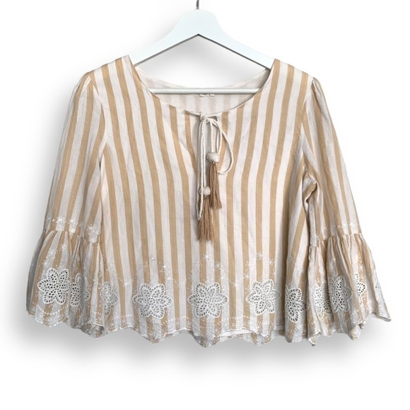 Tularosa Embroidered Top Flowy Striped Boho - Picture 2 of 16